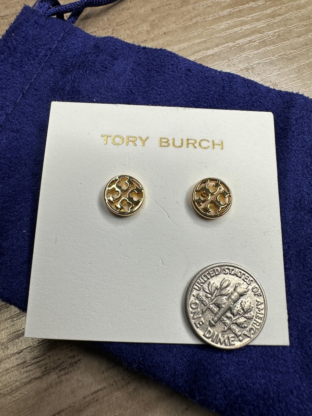 Tory Burch Gold Logo Cutout Stud Earrings